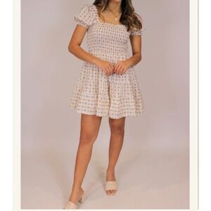Self Contrast Floral Smocked Puff Sleeve Mini Dress Size S Cottagecore Boho